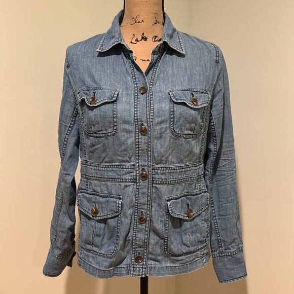 Jcrew light denim distressed blue jean jacket size medium - Picture 1 of 8